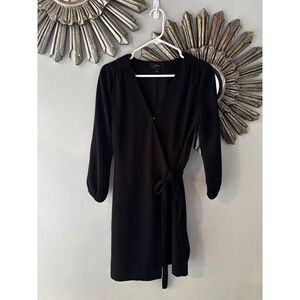 J.Crew Black Wrap Dress Long Sleeve V Neck Lined Classic Womens Sz 2 Minimalist